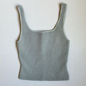 Aritzia Babaton Sculpt Knit Squareneck Ribbed Tank Top  Sz M  Minimalist Neutral